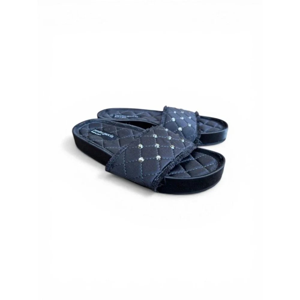 Pedro Garcia Aramis Quilted Satin Embellished Slides Sandal Sz 37